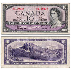 $10 1954 Bank of Canada Note Devil Face C/D Prefix BC-32a - VF