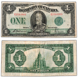 $1 1923 Dominion of Canada Note Green Seal Series C DC-25j - Fine
