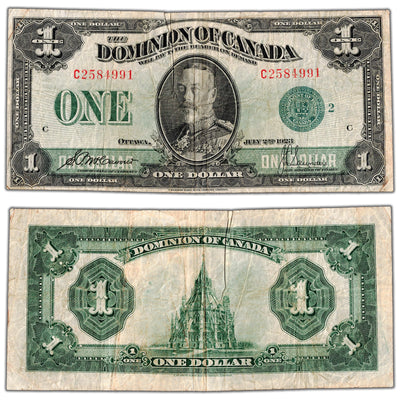 $1 1923 Dominion of Canada Note Green Seal Series C DC-25j - Fine
