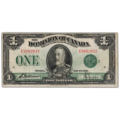 $1 1923 Dominion of Canada Note Green Seal Series C DC-25j - F/VF