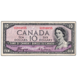 $10 1954 Bank of Canada Note Devil Face C/D Prefix BC-32a - F/VF