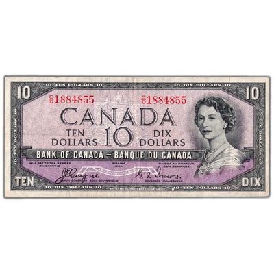$10 1954 Bank of Canada Note Devil Face C/D Prefix BC-32a - F/VF