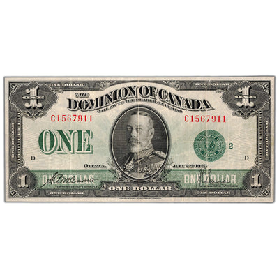 $1 1923 Dominion of Canada Note Green Seal Series C DC-25j - VF