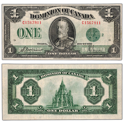 $1 1923 Dominion of Canada Note Green Seal Series C DC-25j - VF