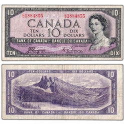 $10 1954 Bank of Canada Note Devil Face C/D Prefix BC-32a - F/VF