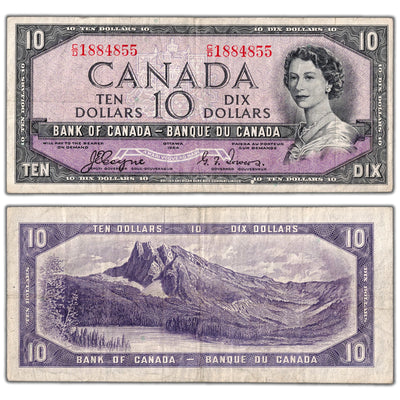 $10 1954 Bank of Canada Note Devil Face C/D Prefix BC-32a - F/VF