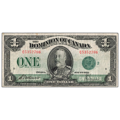 $1 1923 Dominion of Canada Note Green Seal Series C DC-25j - F/VF