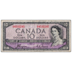 $10 1954 Bank of Canada Note Devil Face C/D Prefix BC-32a - Fine