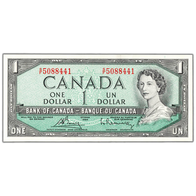 $1 1954 Bank of Canada Note Bouey-Rasminsky S/F Prefix BC-37c - AU-58