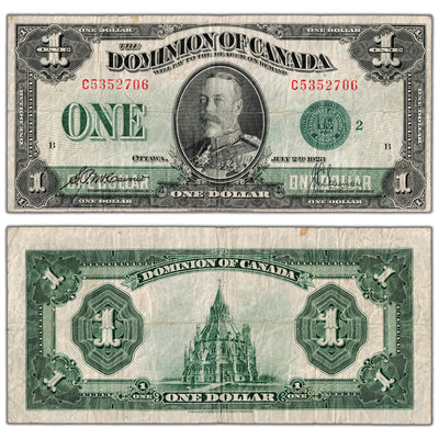 $1 1923 Dominion of Canada Note Green Seal Series C DC-25j - F/VF