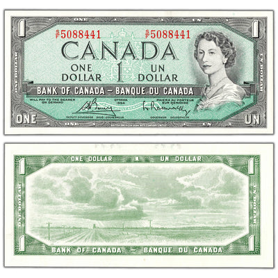 $1 1954 Bank of Canada Note Bouey-Rasminsky S/F Prefix BC-37c - AU-58