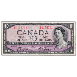 $10 1954 Bank of Canada Note Devil Face D/D Prefix BC-32a - VF