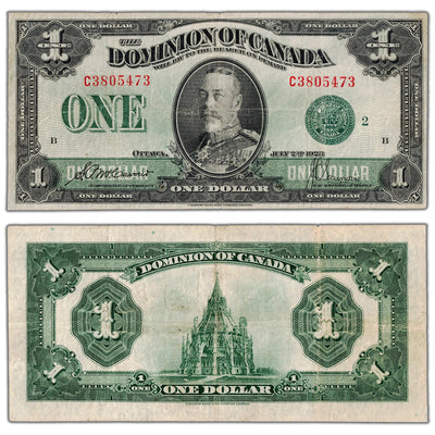 $1 1923 Dominion of Canada Note Green Seal Series C DC-25j - F/VF