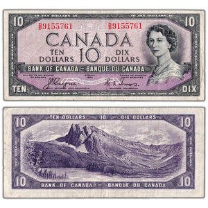 $10 1954 Bank of Canada Note Devil Face D/D Prefix BC-32a - VF