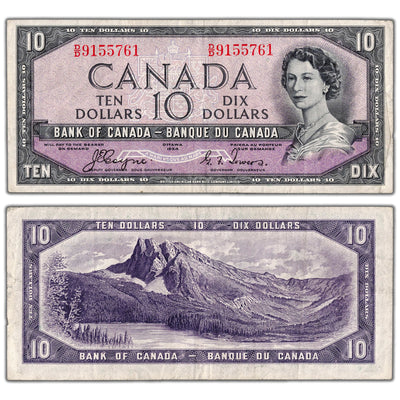$10 1954 Bank of Canada Note Devil Face D/D Prefix BC-32a - VF