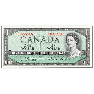 $1 1954 Bank of Canada Note Beattie-Rasminsky B/Y Prefix BC-37b - Neat Serial
