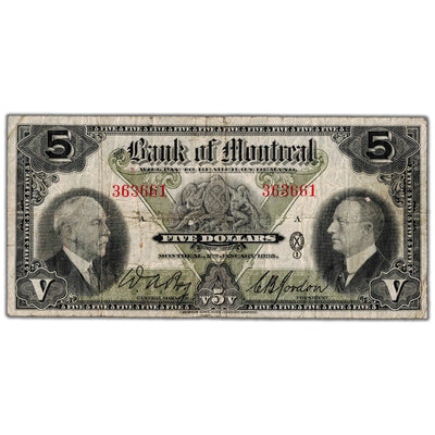 Bank of Montreal 1935 $5 Chartered Note #505-60-02 - Fine (pinholes)