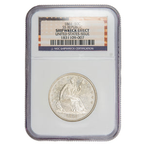 United States 1861 SS Republic 50 Cents Seated Liberty Half Dollar Silver Coin - NGC Shipwreck Certification
