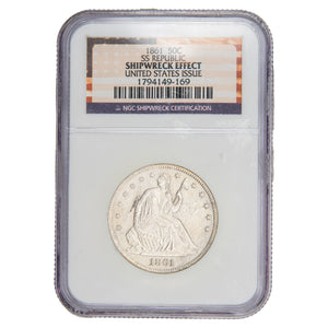 United States 1861 SS Republic 50 Cents Seated Liberty Half Dollar Silver Coin - NGC Shipwreck Certification