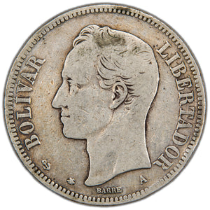 Venezuela 1876 1 Venezolano Silver Coin - Scarce One Year Type!