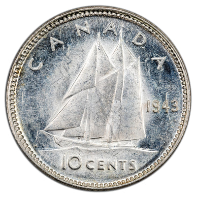 Canada 1943 10 Cents Dime Silver Coin - AU-55