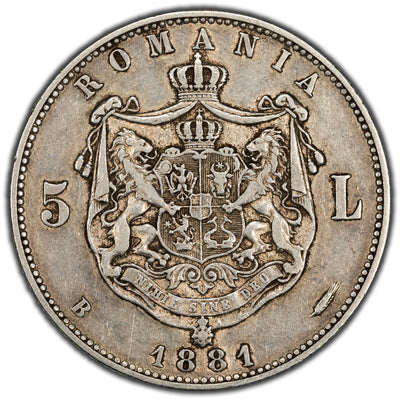 Romania 1881 5 Lei Silver Coin KM #17