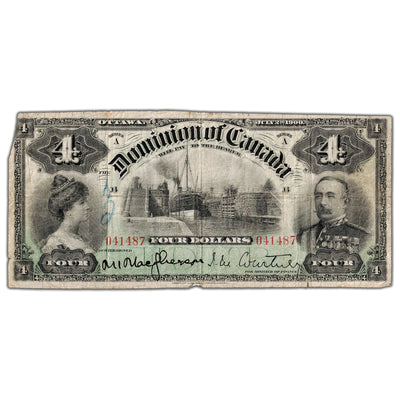 $4 1900 Dominion of Canada Note DC-16 - Writing/Missing Corner