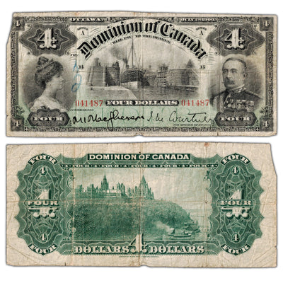 $4 1900 Dominion of Canada Note DC-16 - Writing/Missing Corner