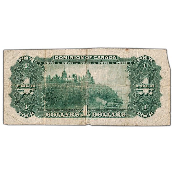 SOLD $4 1900 Dominion of Canada Note DC-16 - Writing/Missing Corner ...