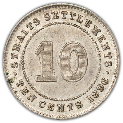 Straits Settlements 1896 10 Cents Silver Coin KM #11