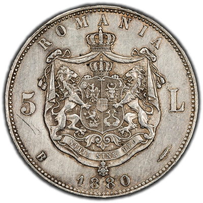 SOLD Romania 1880 5 Lei Silver Coin KM #17 - Hairlines