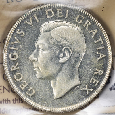 SOLD Canada 1950 No Design 50 Cents Half Dollar Silver Coin - ICCS MS-63