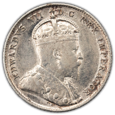 Canada 1909 Broad Leaves 10 Cents Dime Silver Coin - VF-30