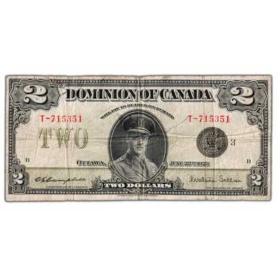 $2 1923 Dominion of Canada Black Seal Series T DC-26j - Small Stains