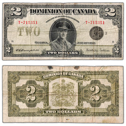 $2 1923 Dominion of Canada Black Seal Series T DC-26j - Small Stains