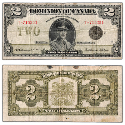 $2 1923 Dominion of Canada Black Seal Series T DC-26j - Small Stains