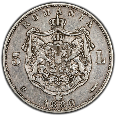 SOLD Romania 1880 5 Lei Silver Coin KM 17 - Cleaned