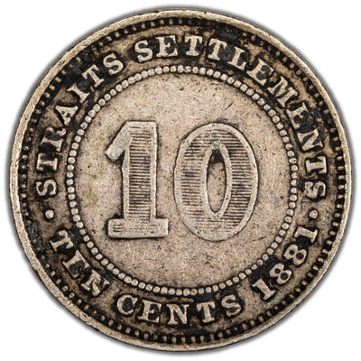 Straits Settlements 1881 10 Cents Silver Coin KM #11