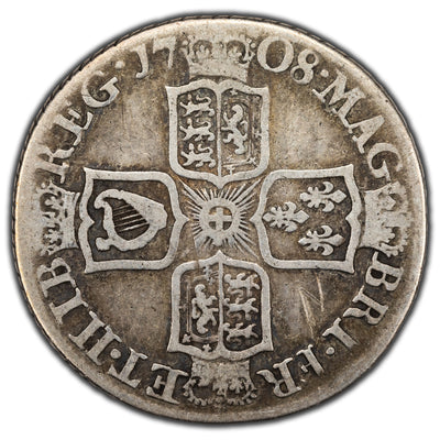 SOLD Great Britain Queen Anne 1708 E* Shilling Silver Coin KM #517 SP #3609