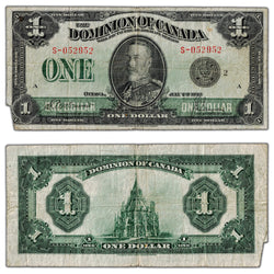 $1 1923 Dominion of Canada Black Seal Series S DC-25f - Missing Corner