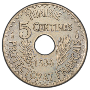Tunisia 1938 5 Centimes Coin KM #259