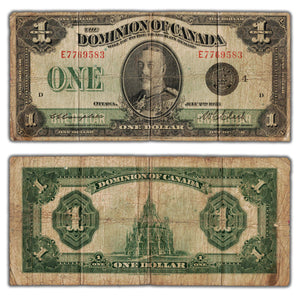 SOLD $1 1923 Dominion of Canada Note Black Seal DC-25o