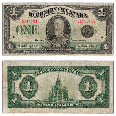 $1 1923 Dominion of Canada Note Black Seal Series D DC-25n - VG