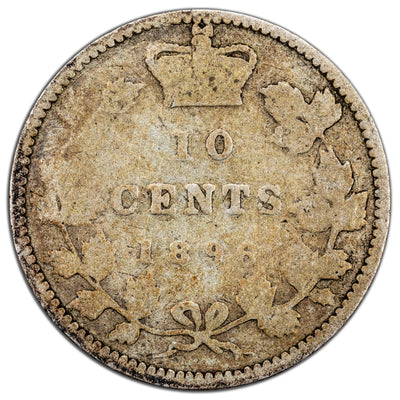 Canada 1896 Obverse 6 10 Cents Dime Silver Coin - Good