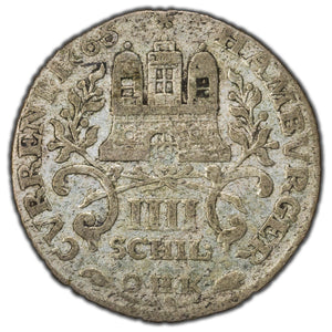 SOLD Germany Hamburg 1765 4 Schilling Silver Coin KM #408