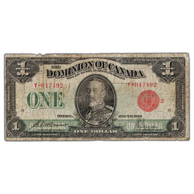 $1 1923 Dominion of Canada Note Red Seal Series Y DC-25g - Circulated