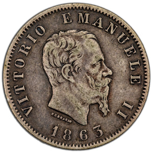 SOLD Italy 1863 T BN 1 Lire Silver Coin KM #5a.2