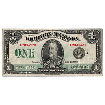 SOLD $1 1923 Dominion of Canada Note Black Seal Series E DC-25o - VF