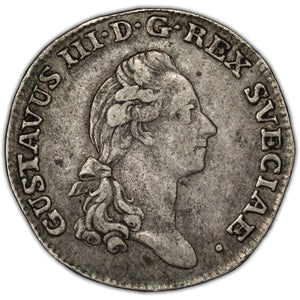 SOLD Sweden 1786 1/6 Riksdaler Silver Coin KM #524