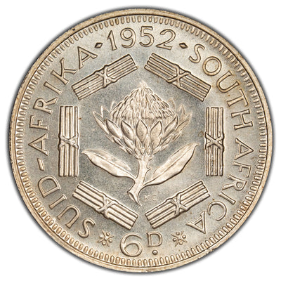 South Africa 1952 6d Six Pence Silver Coin - Proof Strike